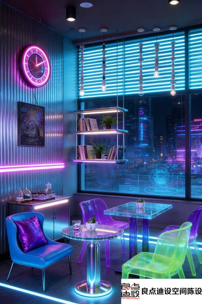 爆款来袭!赛博朋克咖啡店装修软装设计，每一帧都是未来感大片!